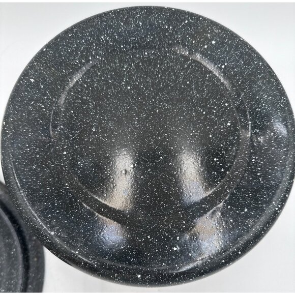 Black Speckled Enamel Stock Pot With Lid 10" Wide 6½" Depth with Handles Soup - Picture 7 of 9